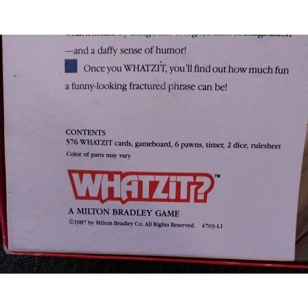 Vintage 1987 Whatzit Board Game Milton Bradley Fractured Phrases Complete Retro